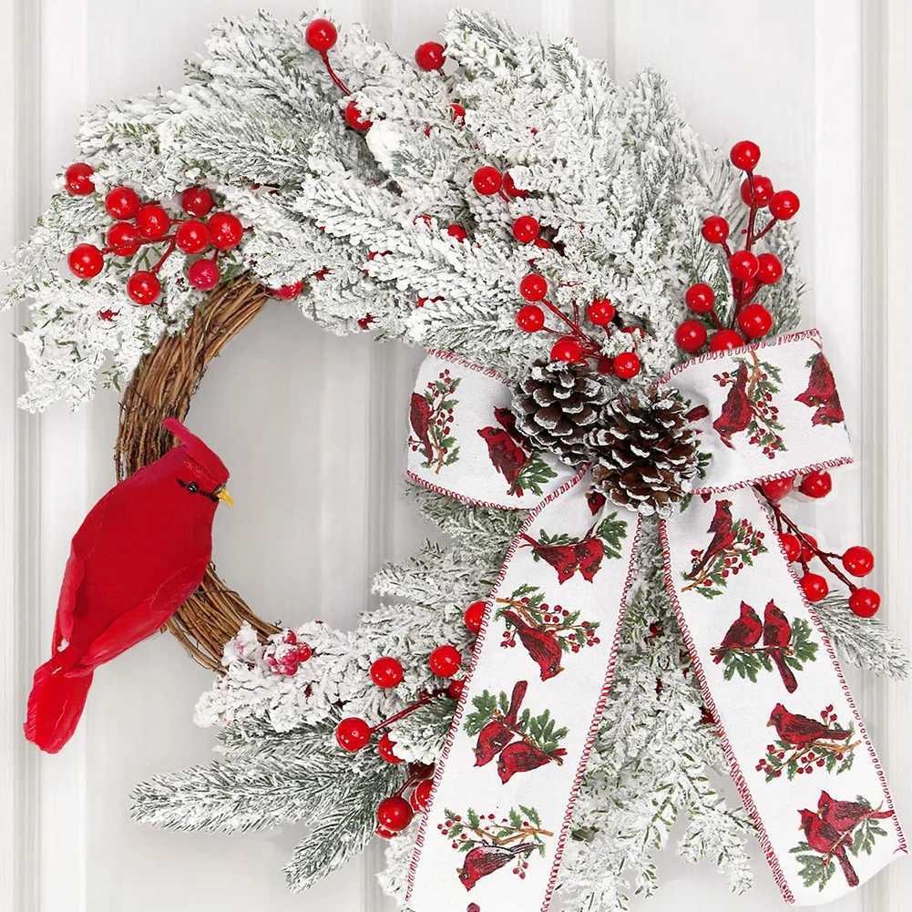 Christmas Tree Wreath Red Berry and Cardinal Bird Christmas Decoration Xmas Decor Wreath for Door Mirror Window Wall Home DecorM251115