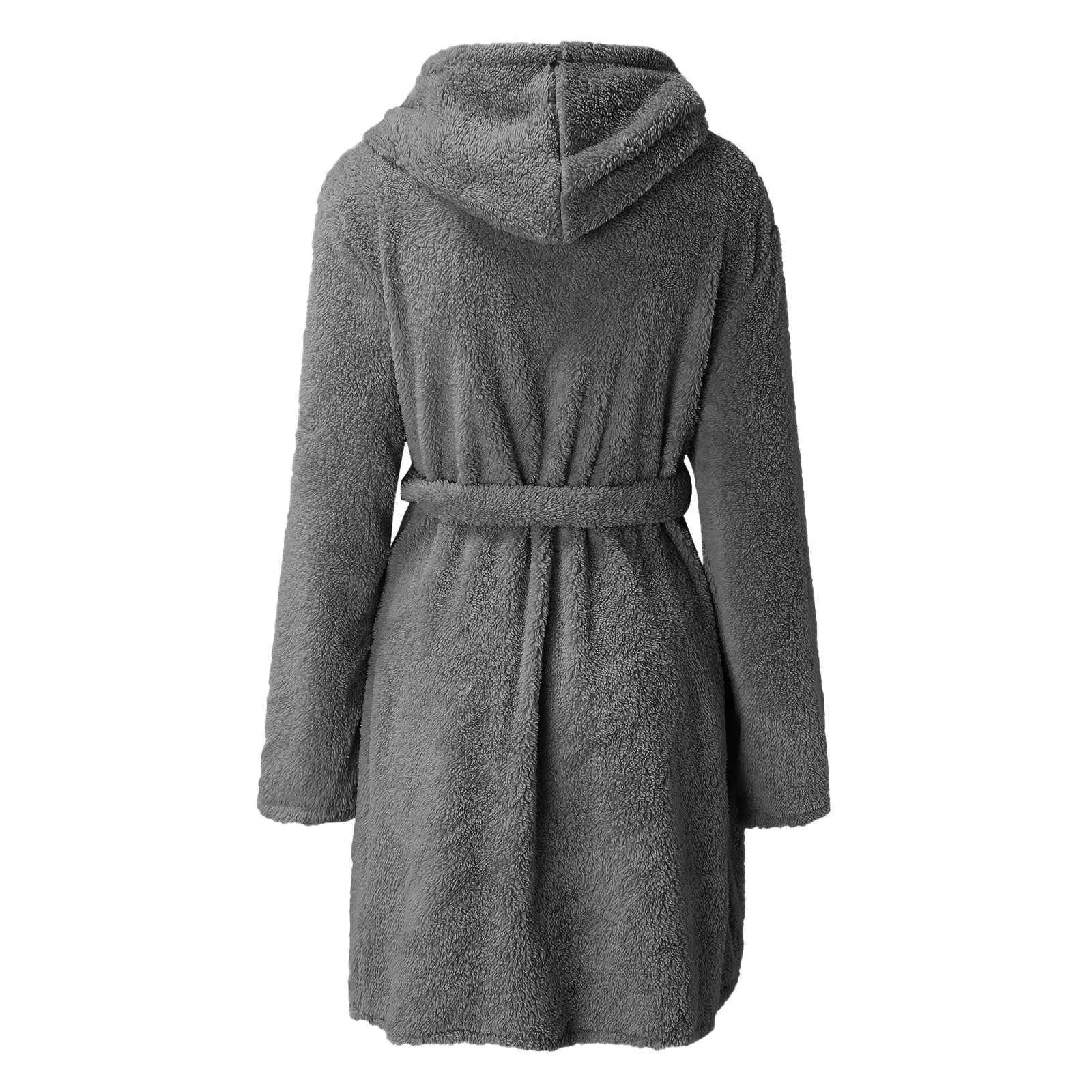 Autumn Winter Women Sexy Bath Robe Fluffy Plush Pyjamas Ladies Hooded Dressing Solid Color Gown Warm Bathrobe Female loungewear C251115