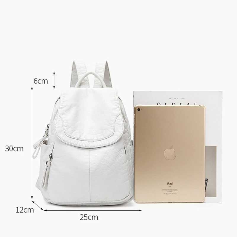 Motaora Womens Backpack White Washed Leather Backpack Female Small School Bags For Teenage Girls All-match Casual Travel BagW251114