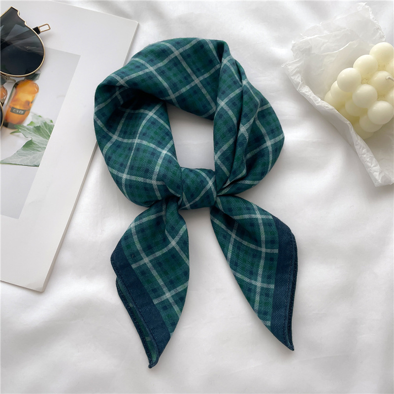 K398 British style small square scarf silk scarf literary range scarf plaid versatile imitation velvet headscarf spring and summer new style neck scar