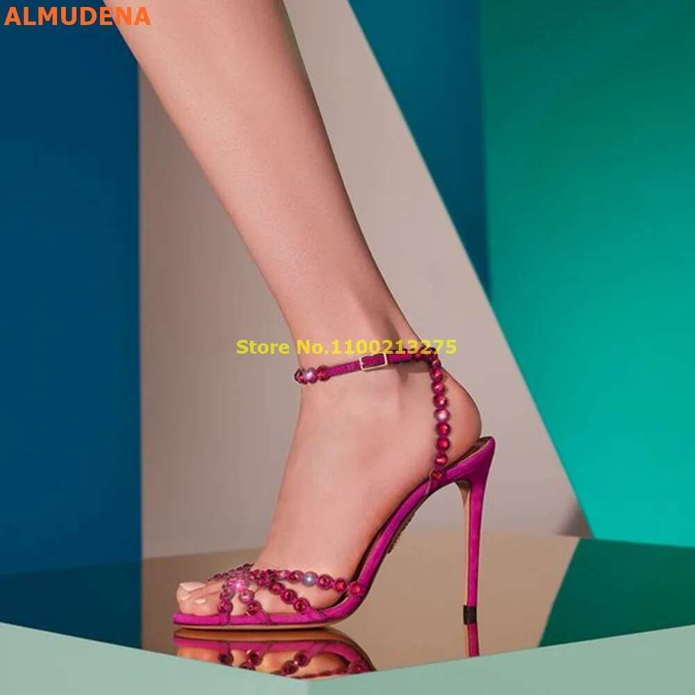 Glossy Gold Crystal Sandals Open Toe Strappy Rome Fashion Hot Sale Summer Women Ankle Strap Manufacturer High Heel Shoes