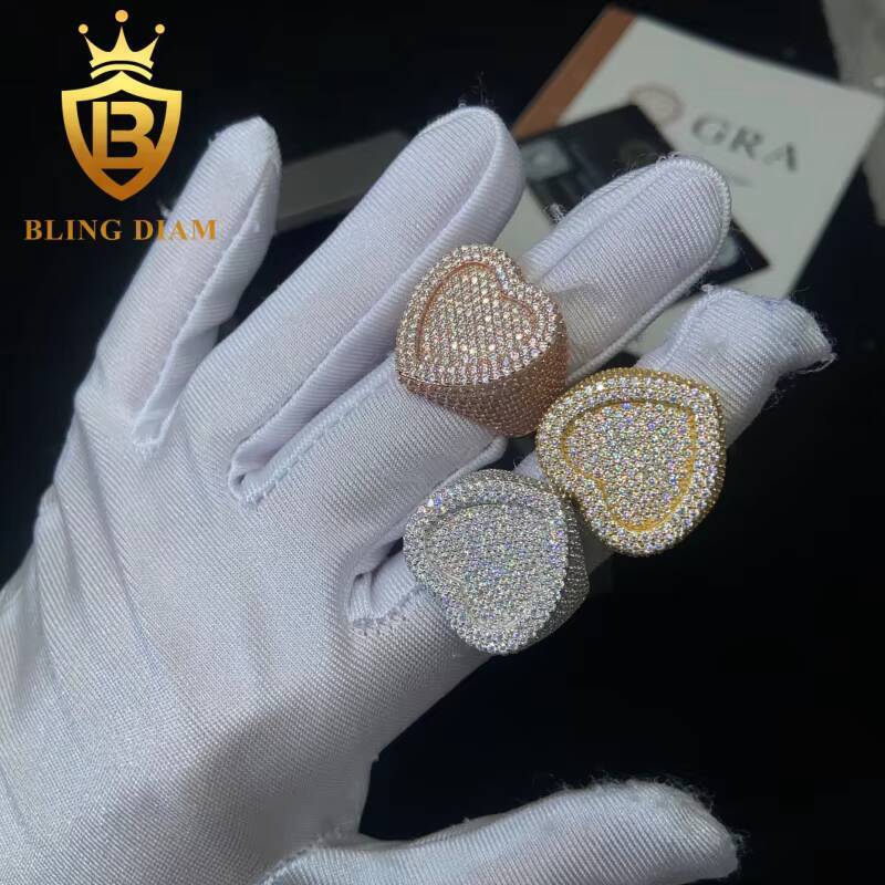 925 Sterling Silver Moissanite Rings Heart Shape Ring Iced Out Moissanite Hip Hop Jewelry High Quality Diamond Pass Diamond Test