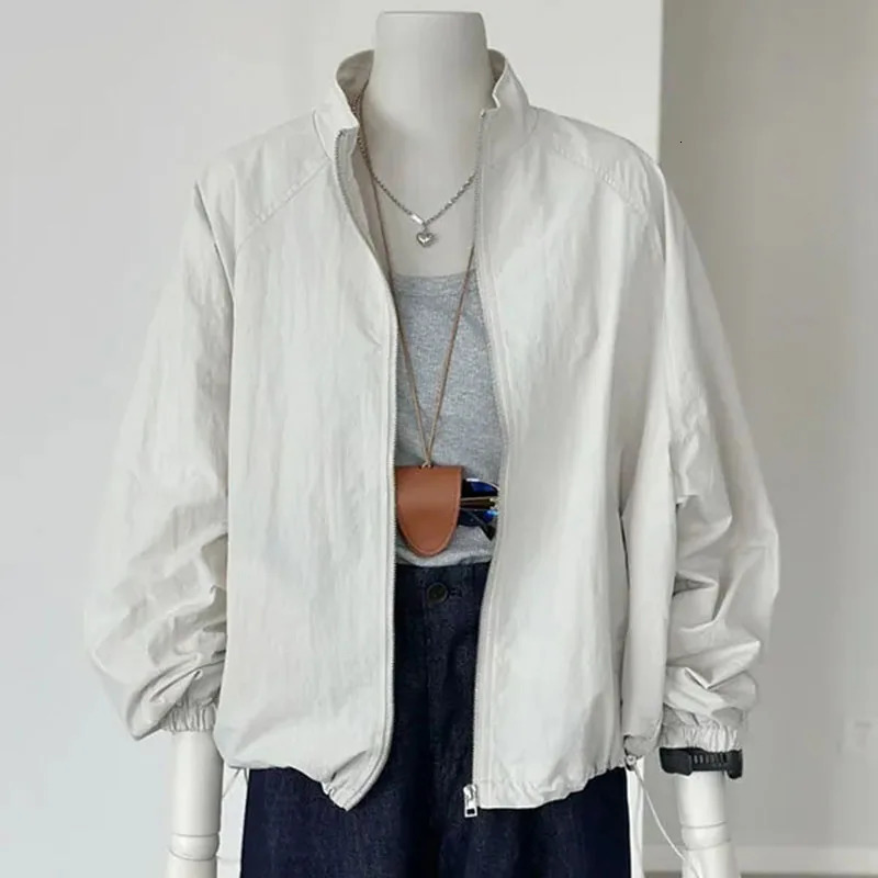 Korean Female Long Sleeved Sunscreen Jacket Spring Summer Women Leisure Sports Jacket Coat Solid Color Thin Style Ladies Outwear 250414