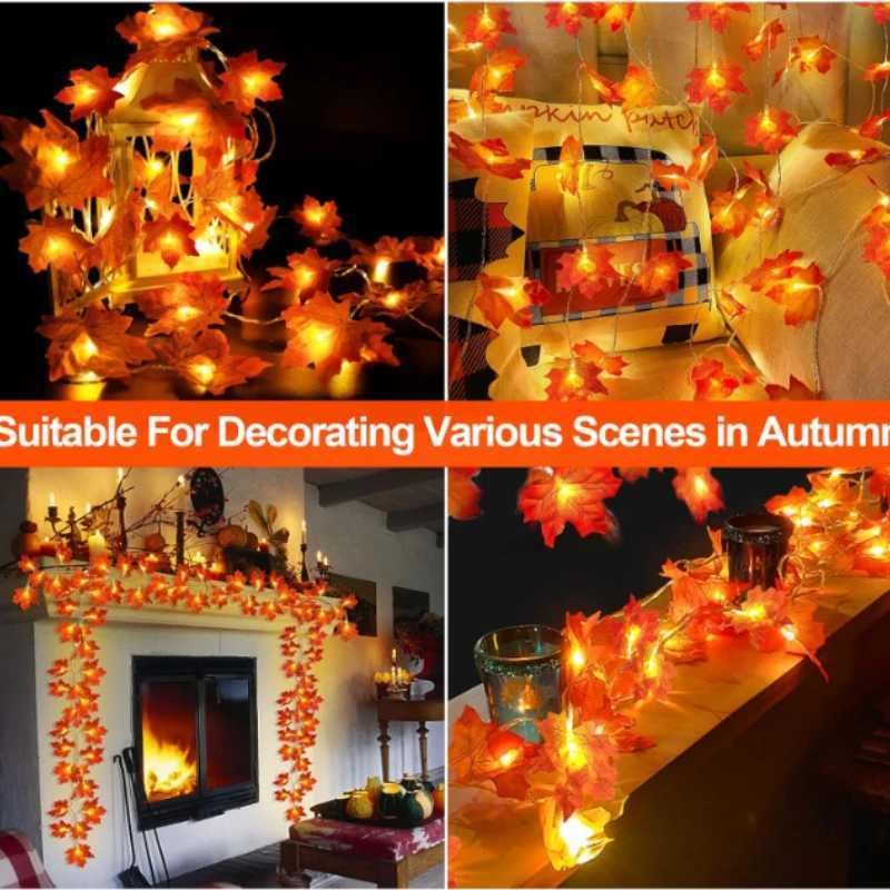 Fall Thanksgiving Artificial Maple Leaf Leaves 10/20LED Light String Garland Home Party DIY Halloween Christmas Decoration 2025M251115