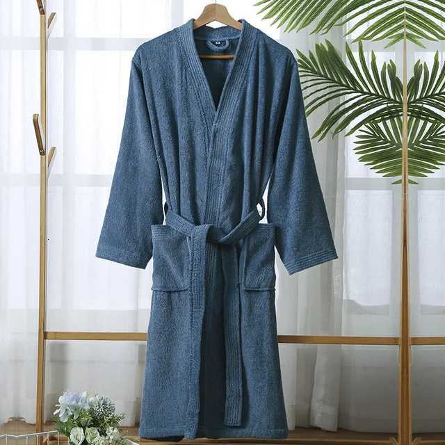 100 Cotton Bathrobe for Men Long Thick Absorbent Terry Bath Robe Kimono Men Towel Bathrobe Solid Sleepwear Women Dressing Gown C251115
