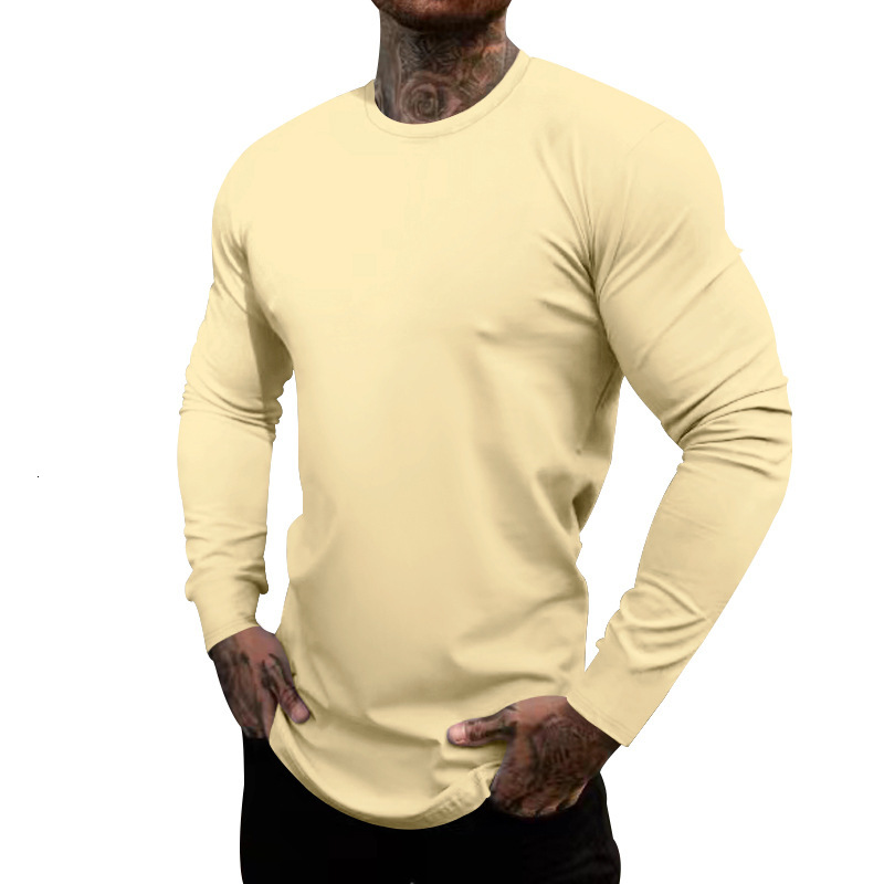 Men's new spring and autumn round neck long sleeved men's T-shirt casual solid color base shirt