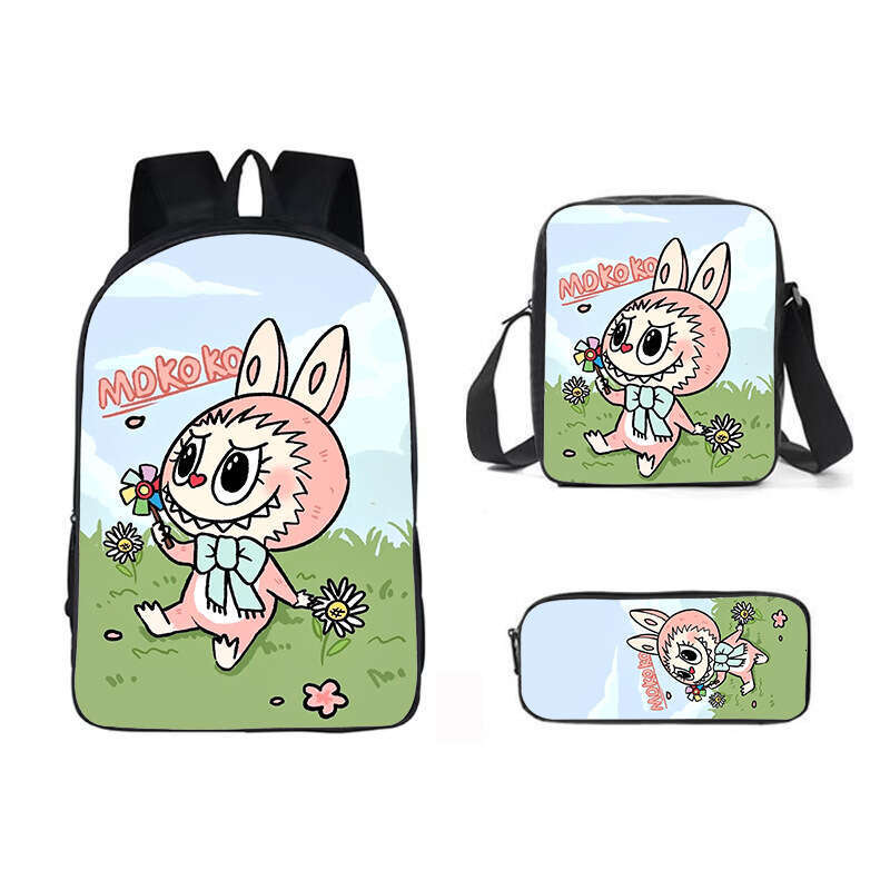 New printed Labubu three piece set cartoon rabbit student backpack shoulder bag pencil case for boys and girls