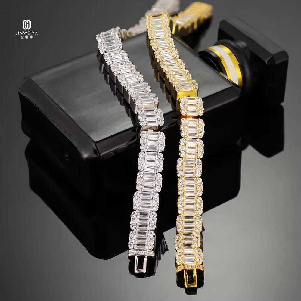 JWY Hip Hop Jewelry Luxury Bracelet14K Gold Plated Moissanite Zircon Tennis Chain Iced Out Men Bracelet