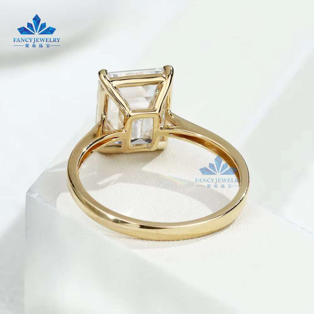 18K Solid Gold Womens Daily Jewelry 4CT Emerald Cut Moissanite Wedding Rings for Women