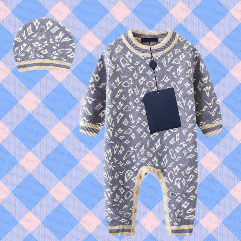 Fashion baby Boys girls Rompers kids designer jacquard weave cotton Long sleeve jumpsuit newborn romper |+hat Kids Clothing Jumpsuits&Rompers