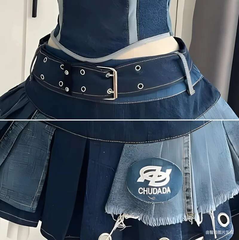 Spice Girl Retro Splicing Neck Tube Top Irregular Multi-Layer Denim Tutu Skirt Versatile Two-Piece Set For Women