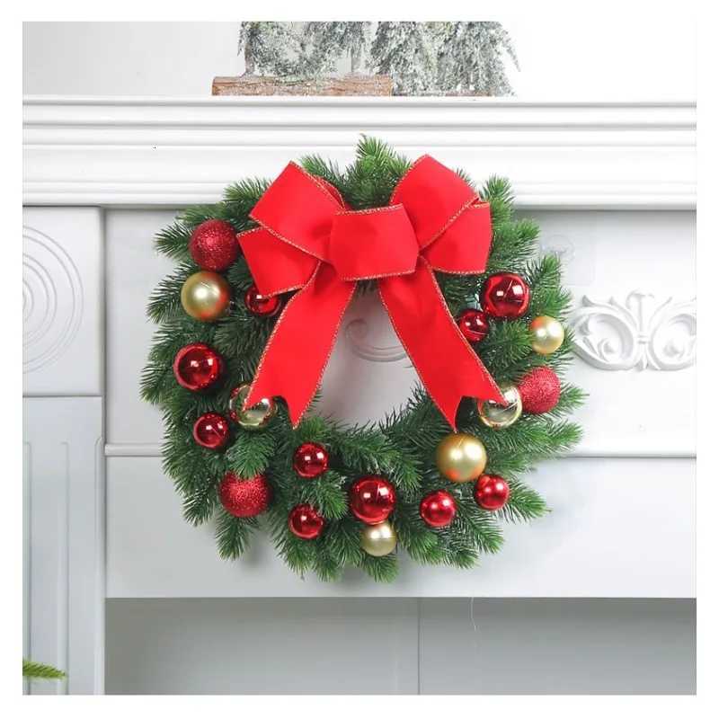 30/40/45cmArtificial Christmas Wreath Winter Greenery Wreath with Red Berries And Velvet Bow Front Door Holiday Porch Wall DecorM251115