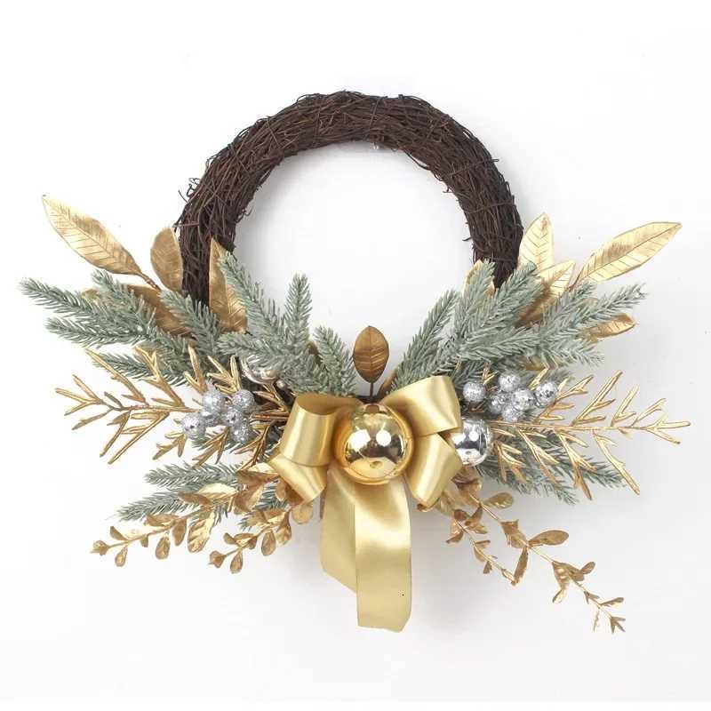 Outdoor Christmas Ornament Decor Artificial Christmas Wreath Branch Rattan Golden Garland Front Door Hanging Wall IndoorM251115