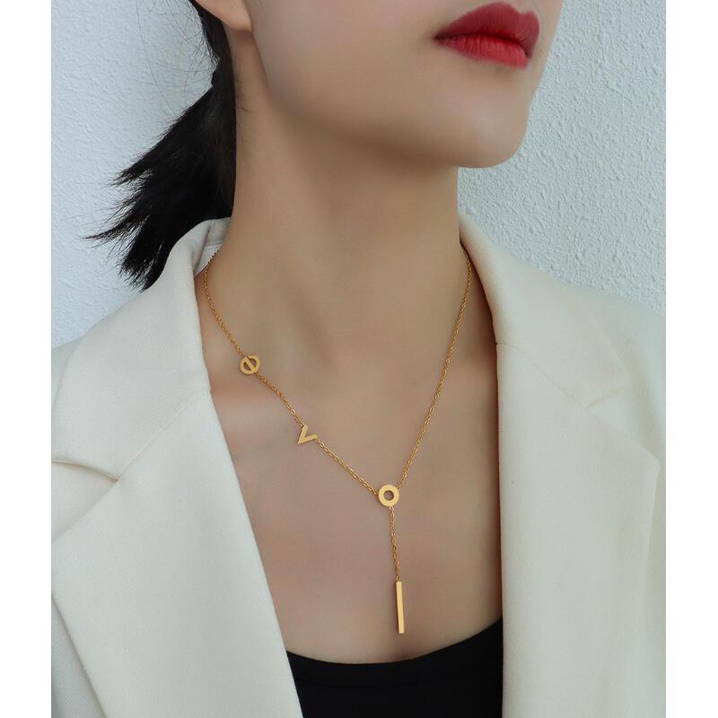 Markins Cool & Versatile Gold-Plated Titanium Steel Love Pendant Collarbone Necklace for Women | Chic Elegant Accessory for Daily & Party Wear GS1.1