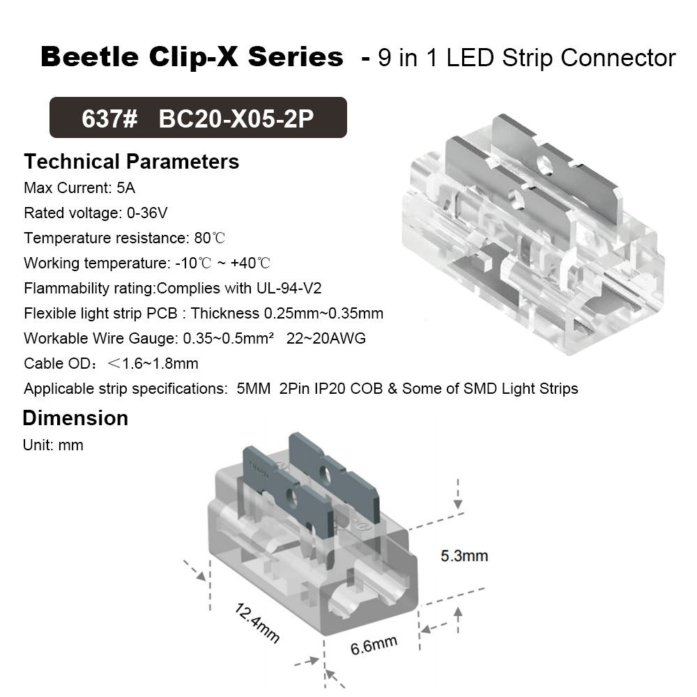 SMD/COB LED strip Connectors solder-free connector 2pin 12V 24V LED crystal connector