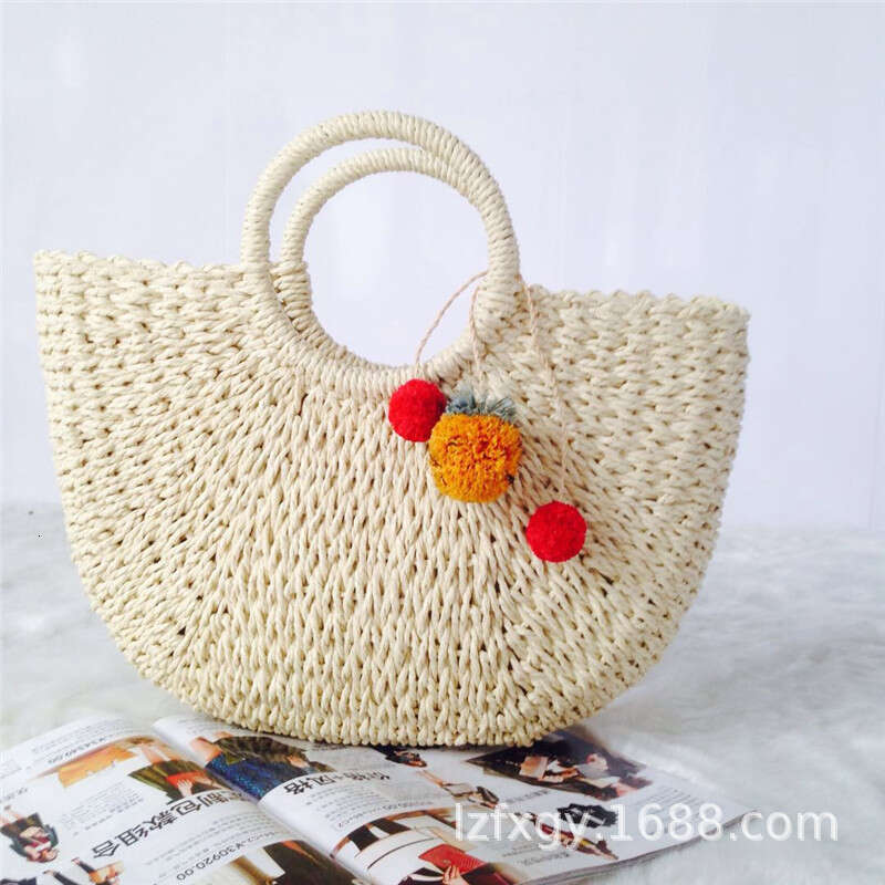 Handmade Beach Bag Grass New Versatile Women's Leisure Round Bucket Grass Woven Bag, Vacation Beach Bag Kq2