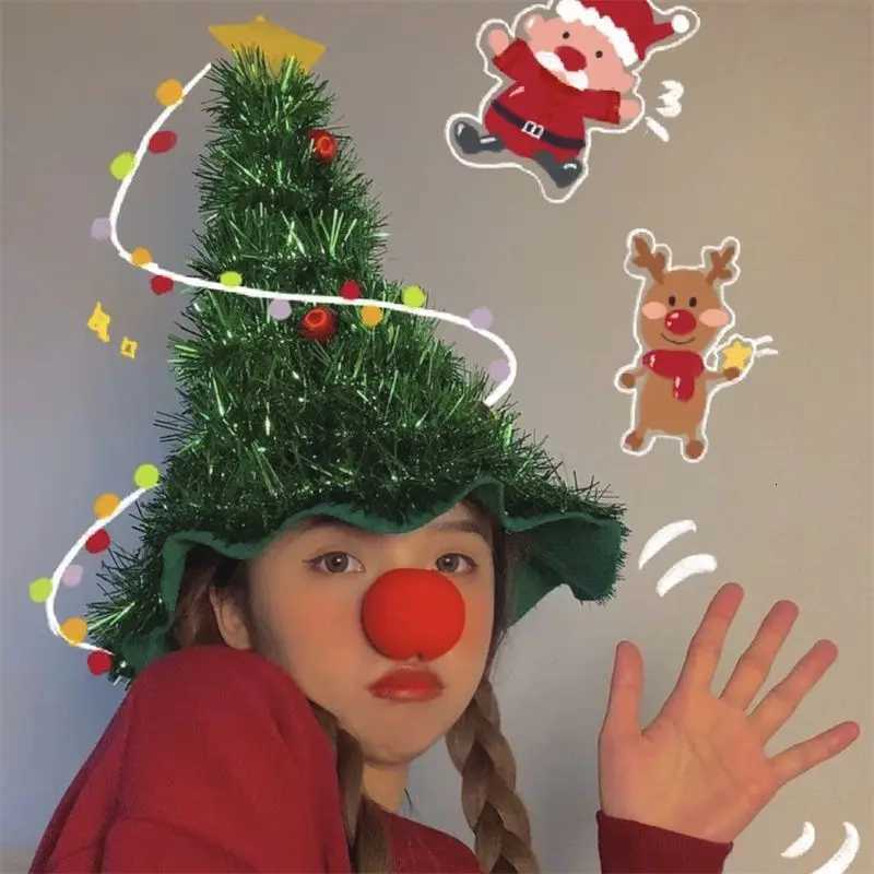 Red Green Christmas Hats Christmas Decorations 2025 Xmas Tree Shape Hat New Year Headwear Head Dressup Navidad 2025 Y251115