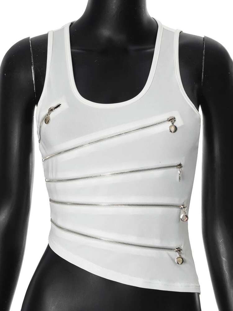Weird Puss Zipper Patchwork Vest Women Hollow Irregular Square Collar Solid Hottie Coquettish Sexy Trend Streetwear Tank Tops