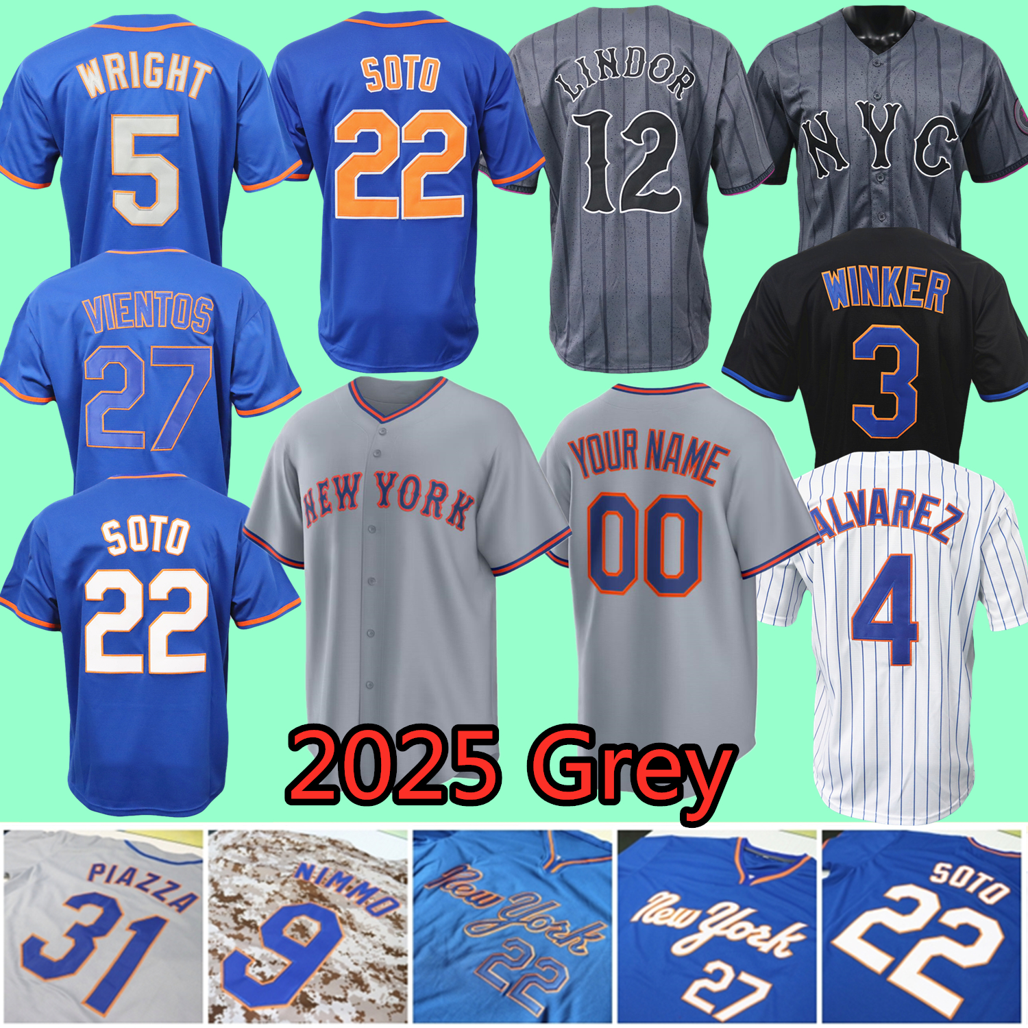 Juan Soto Jersey Lindor Mark Vientos Alvarez Pete Alonso Edwin Diaz Wright Jeff McNeil Brandon Nimmo Kodai Senga Winker Holmes Baty Gooden Hernandez Women Youth