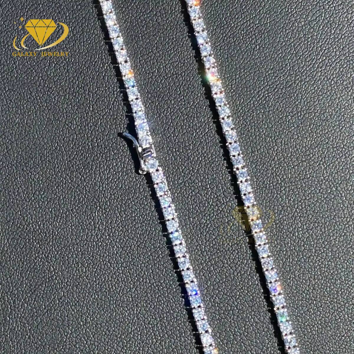 Iced Out Bling Tennis Chain Small Cluster Necklace 2mm Moissanite Diamond Collar Chains 925 Silver Hiphop Cuban Men Woman