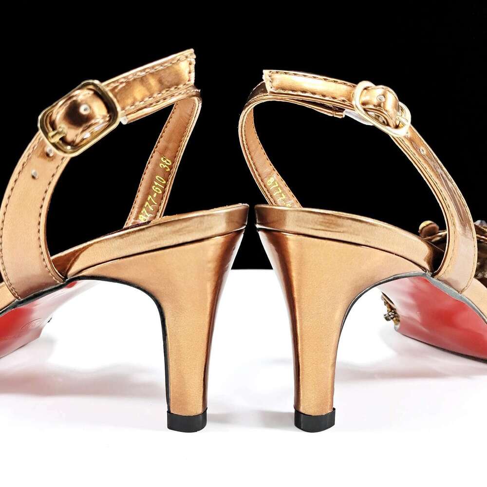 QSGFC Italian Design Rhies and Coral Stones Ladies Party High Heels Pointed Toe Coffee Color Women's Shoes