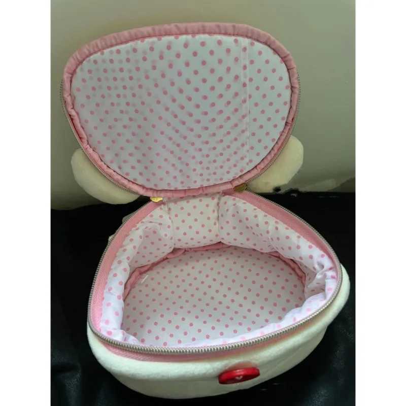 Plush Oval 3D Makeup Bag Plush Bear Head Bead Box New Cute Rilakkuma Girl Storage BagXJ250415