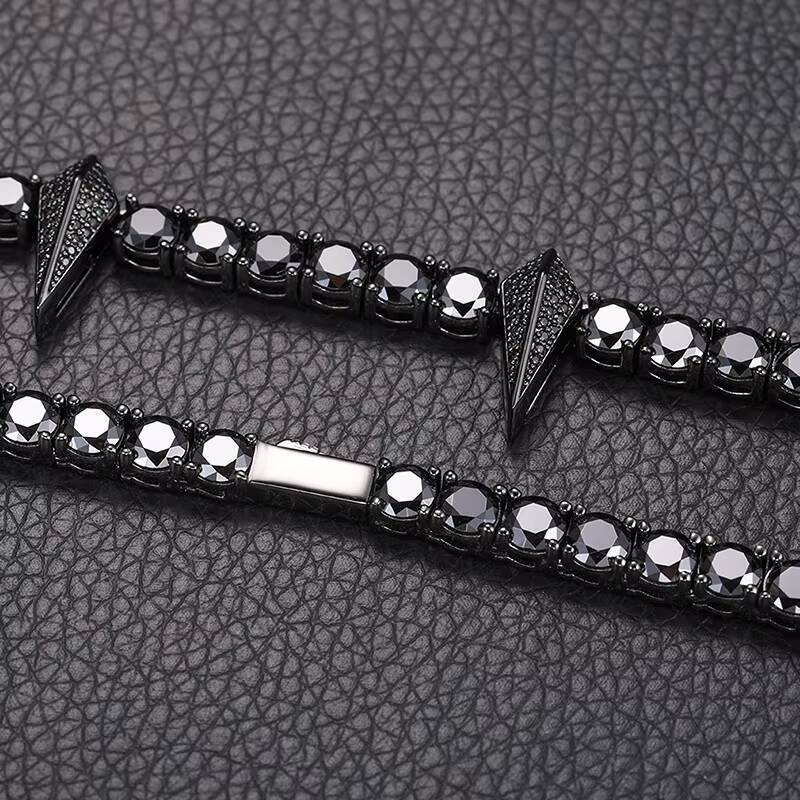 5MM Black Moissanite Tennis Chain Pass Diamond Tester 925 Sterling Silver VVS Diamond Chain Spike Tennis Necklace