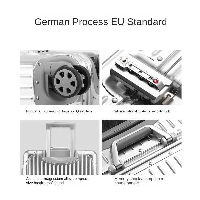 100 Aluminum Magnesium alloy Suitcase TSA Lock Metal Boardable Luggage Trolley Case Classic Glossy and Frosted Travel Suitcase K251114