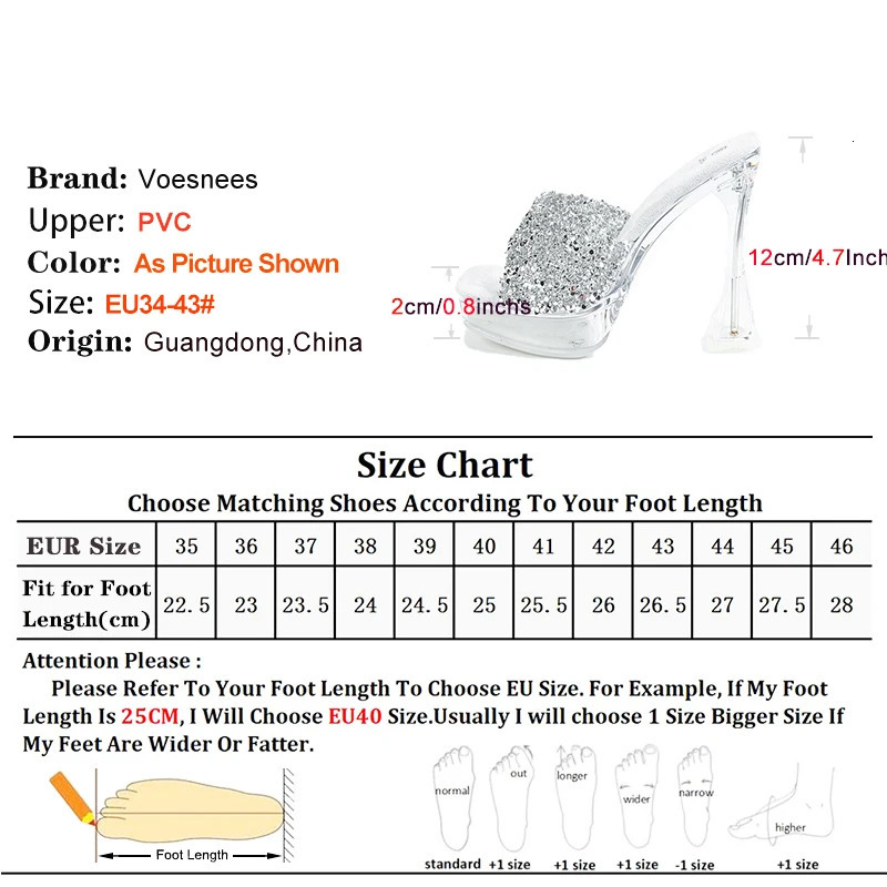 12CM womens slippers sexy square high heels summer transparent high heels rhinestone sandals womens 2CM platform transparent shoes 250411