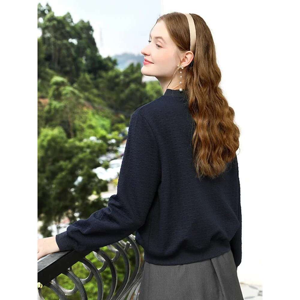 Embroidery Royal Blue Fall Clothes 2024 Women Casual Short Coat Office Lady Solid O-Neck Basics Jacket 2244185831