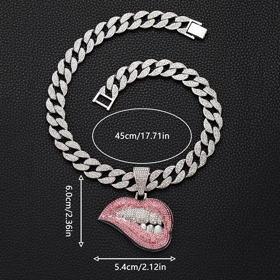 Iced Out Hip Hop Jewelry Necklace Bling Cubic Zirconia Lip Big Teeth Mouth Charms Chain Punk