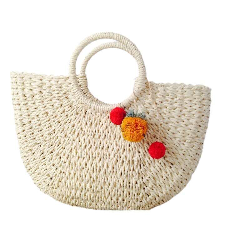 Handmade Beach Bag Grass New Versatile Women's Leisure Round Bucket Grass Woven Bag, Vacation Beach Bag Kq2