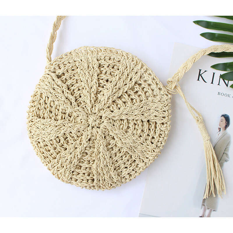 Handmade Beach Bag Straw Bag New Product, Single Shoulder Crossbody Beach Woven Round Small Bag, Japanese And Korean Women's Artistic Simplicity 