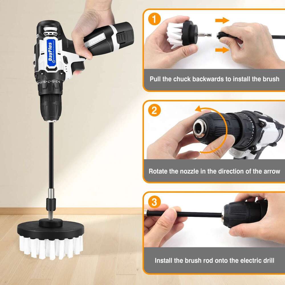 Dayplus 2-In-1 Cordless Drill & Electric Spin Scrubber Cleaning Combi Set W/Battey And Charger 25+1 Keyless,6Pcs Brush
