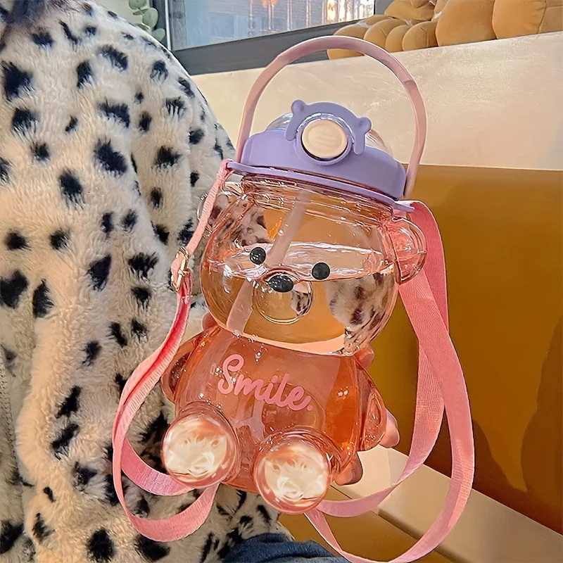 Cute Bear Cup Various Modes of 1000ml/1400ml Tumbler with Straw Kawaii Water Bottle For Girl Kid Outdoor Drinking KettleW251114