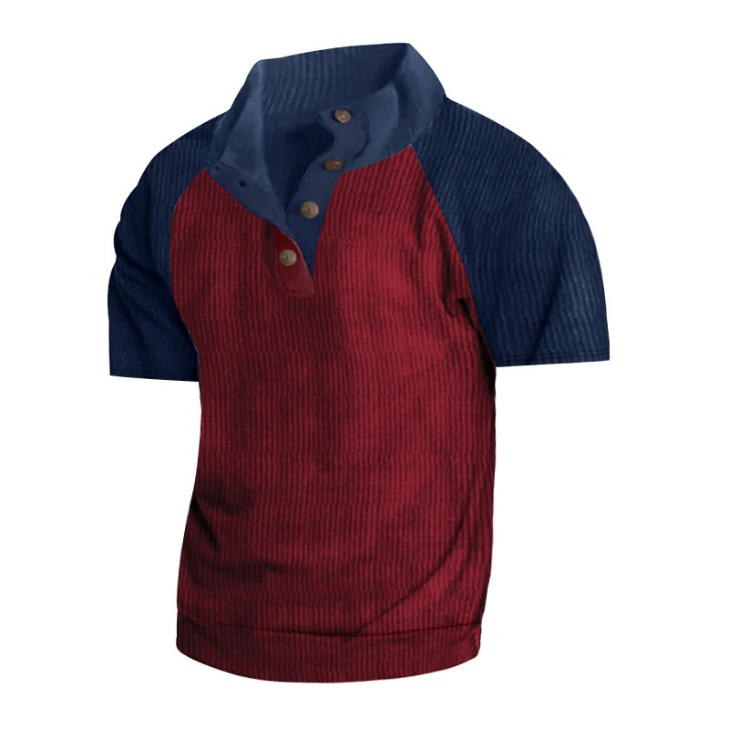 Summer Outdoor Raglan Short Sleeve Casual Stand up Neck Sports Corduroy T-shirt Men's Wear