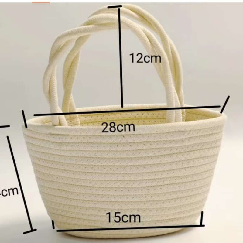 Handbag, cotton thread, casual woven beach vacation straw bag, fashionable and casual, solid color, trendy outfit