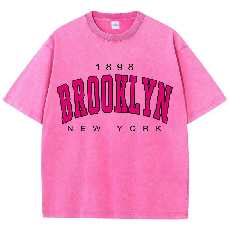 Womans Cotton Washed T-Shirts Fashion Loose O-Neck Short Sleeve Brooklyn York Printing Tops Summer Street Female Clothes 250415