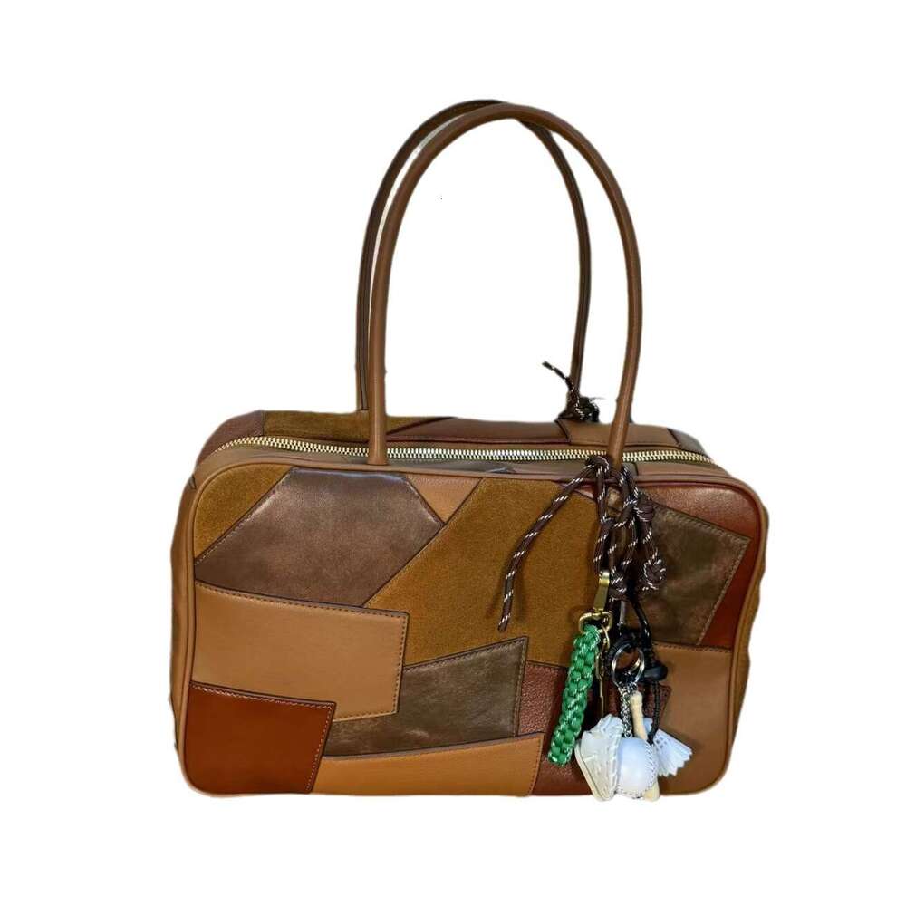 Mm Women's Bags Autumn New Leather Splicing Used Bowling Small Square Bag Mini Hanging Decoration Color Blocked Single Shoulder Handbag