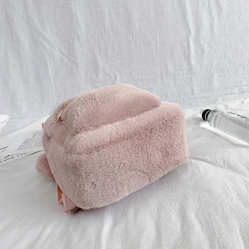 Bear Ears Plush Women Backpack Faux Fur Shoulders Bag Cute Furry Women Bag Mini Girl Backpacks NEW Winter Bags For Women 2020W251114