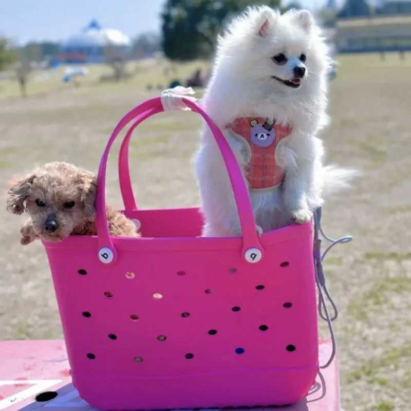 Medium sized beach bag waterproof picnic handbag storage basket EVA washable shopping shoulder bag womens handbag family organization W250415