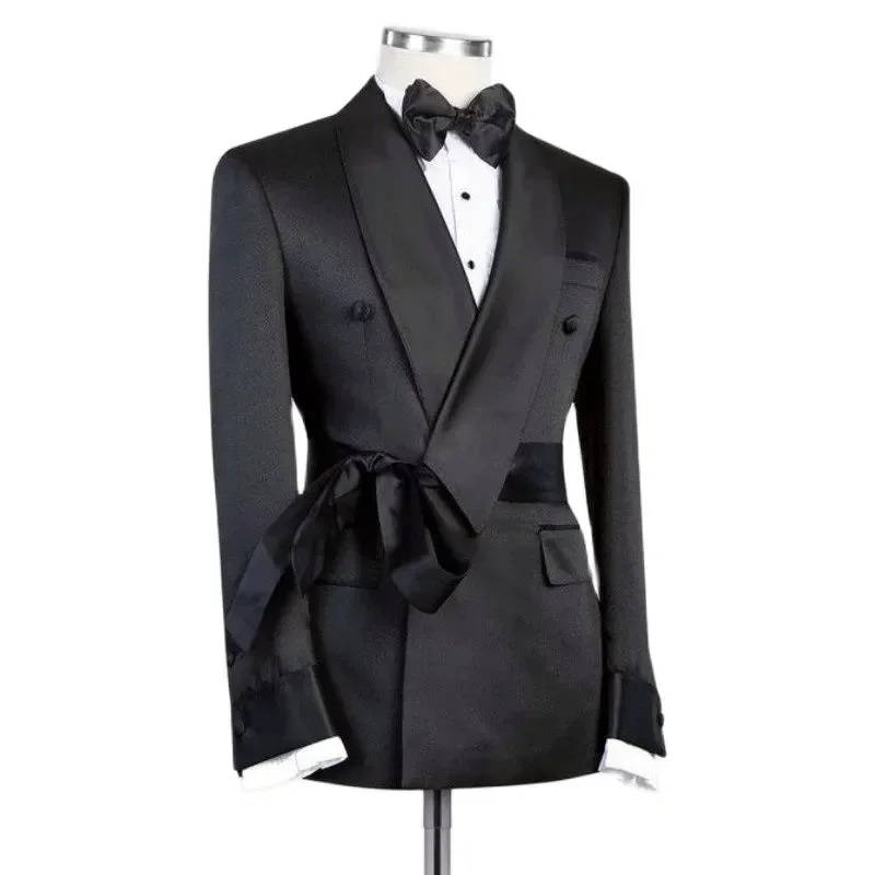 Classic Black Wedding Tuxedos 1 Piece Set Jacket Drawstring Men Suit Shawl Lapel Fashion Style Party Suits Customized