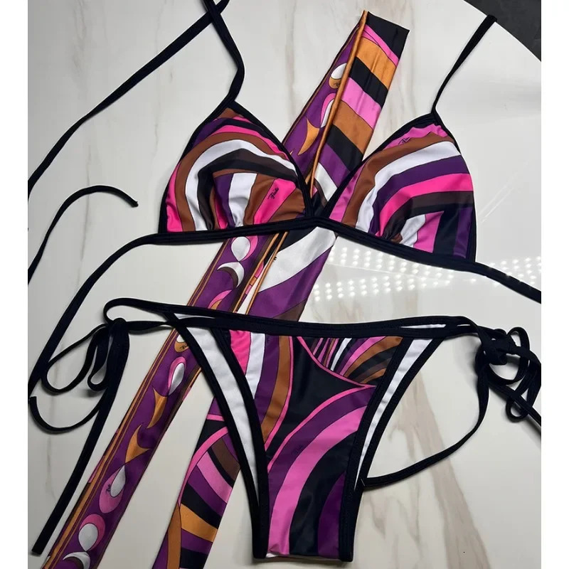 2025 Womens Headband Bikini Sets Fashion n Letter Stripe Print Swimsuits Europe Sexy Tankini Swimsuits 250415