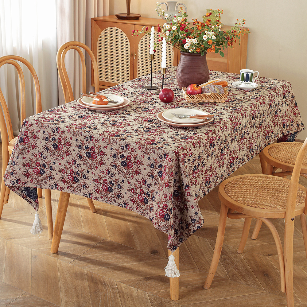 A770 Retro romantic dining table cloth coffee table cloth rectangular jacquard table cloth pastoral oil painting decorative cover cloth in stock
