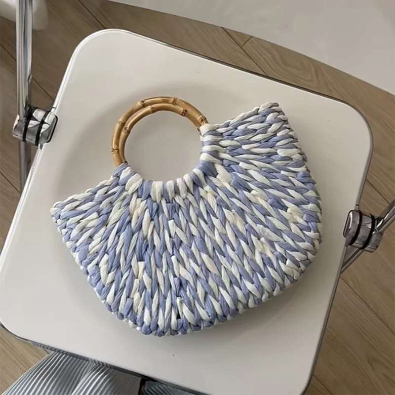 Brand Shell Evening Fashionable And Elegant Clutch Wooden Handle Handbag Large Capacity Woven Women's Bag