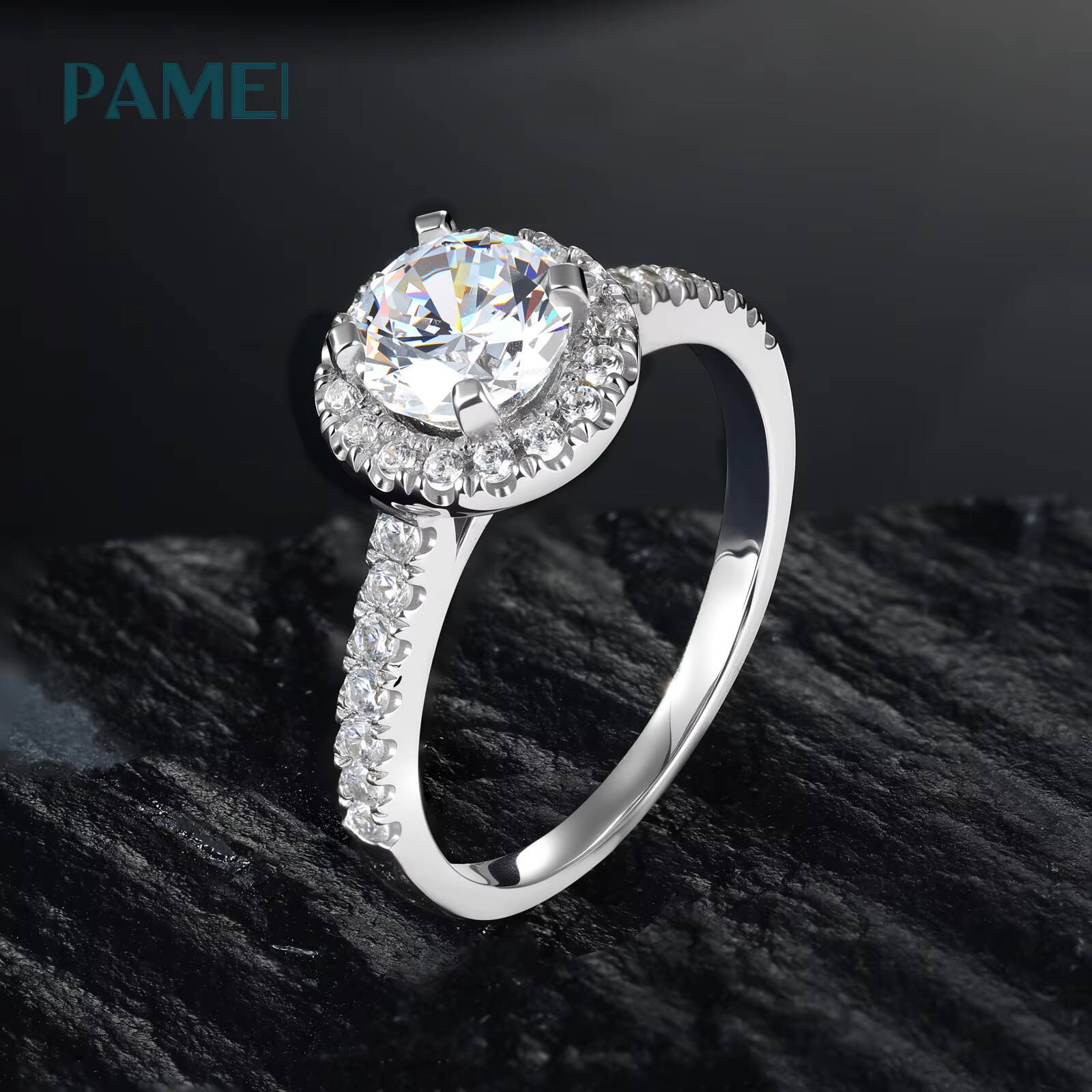 Classic Halo Engagement Diamond Ring 925 Sterling Silver D Color VVS Moissanite Sparkling Fine Jewelry Gift for Women