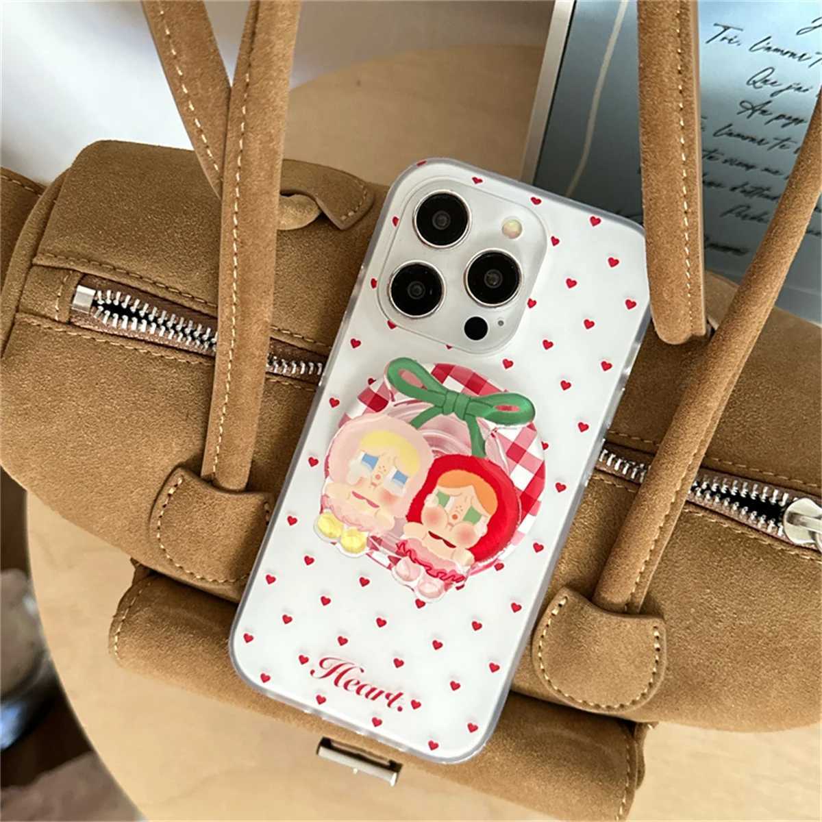 Fashion Cute Polka Dot Magnetic Phone Case For iPhone 16 Pro 15 13 14 Pro Max Cover with Cherry Stand Holder For Cases J251202