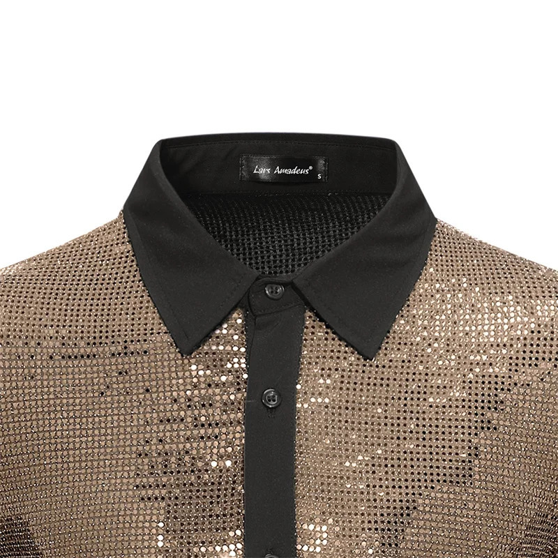 Summer Men Sequin Casual Sets Gold Silver Fashion Singer Bar KTV Stage Performance Dress Lapel Shirt and Pants 250409