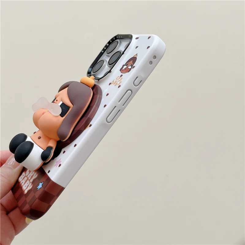 Korean Cute Plaid Pattern Girl Magnetic Phone Case For iPhone 16 Pro 15 14 Pro Max Cover with Stand Holder For J251202