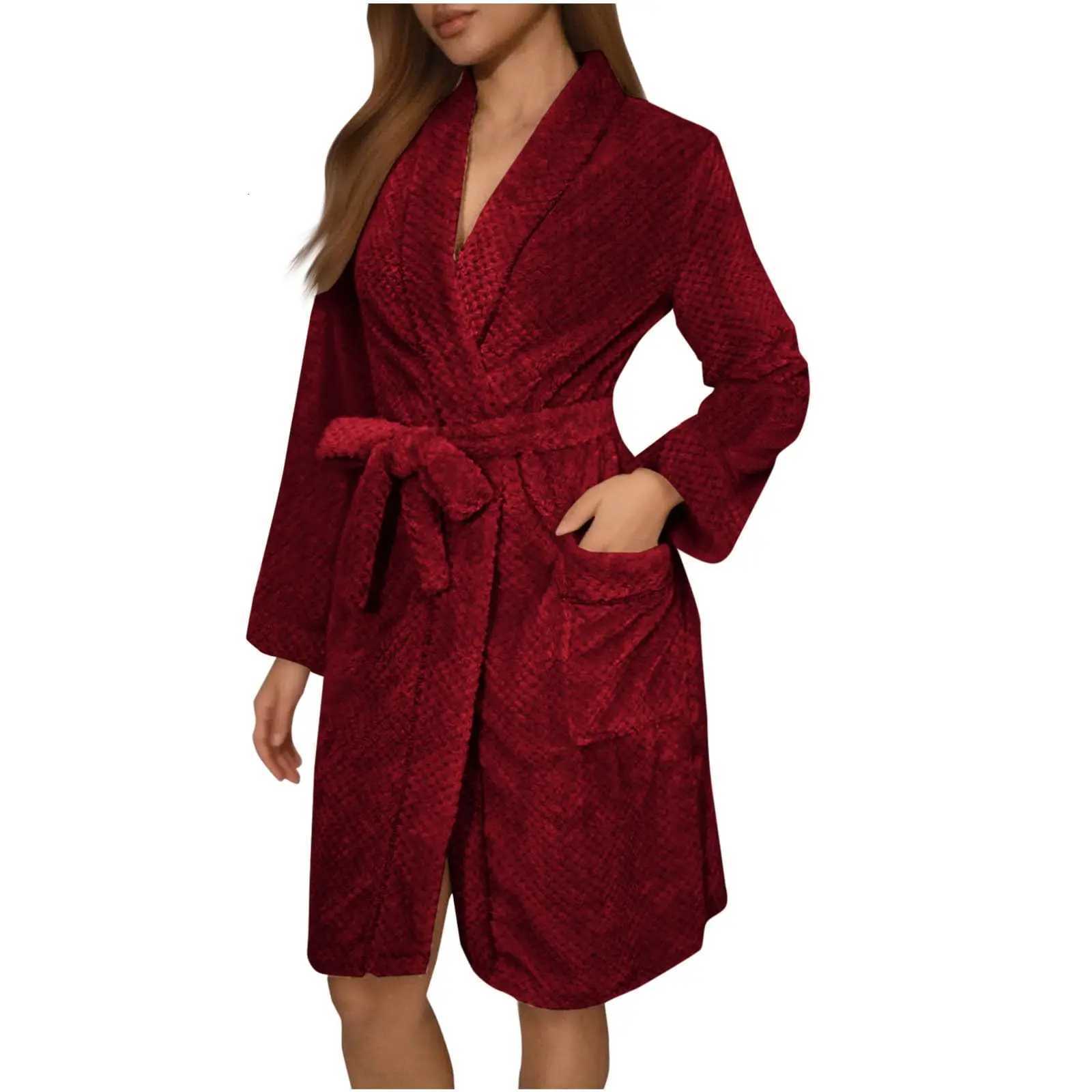 WomenS Long Sleeved Autumn And Winter Warm Bathrobe Home Clothes Plush Solid Color Sleeping Robe Home Clothes C251115
